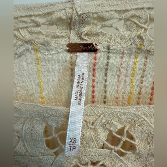 Free People Womens Cotton Crochet Floating Memories Stripes Top Sz XS - Picture 3 of 9